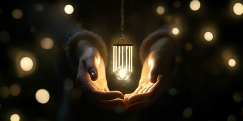 Easy Protection Spell: How To Make A Home Protection Charm 4 a person holding a glowing wind chime as part of a protection spell