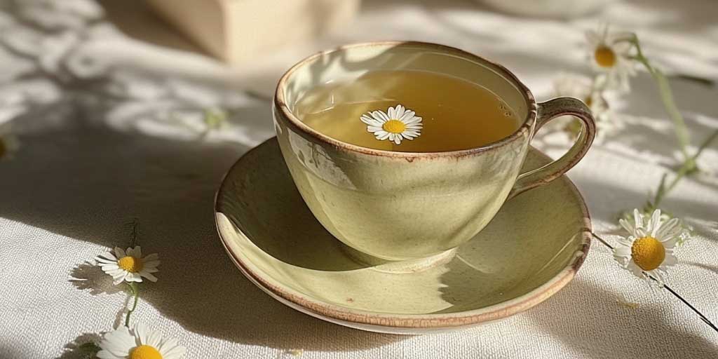 a cup of tea with a flower in it