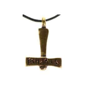 Rustic Bronze Thor's Hammer Necklace with Runes