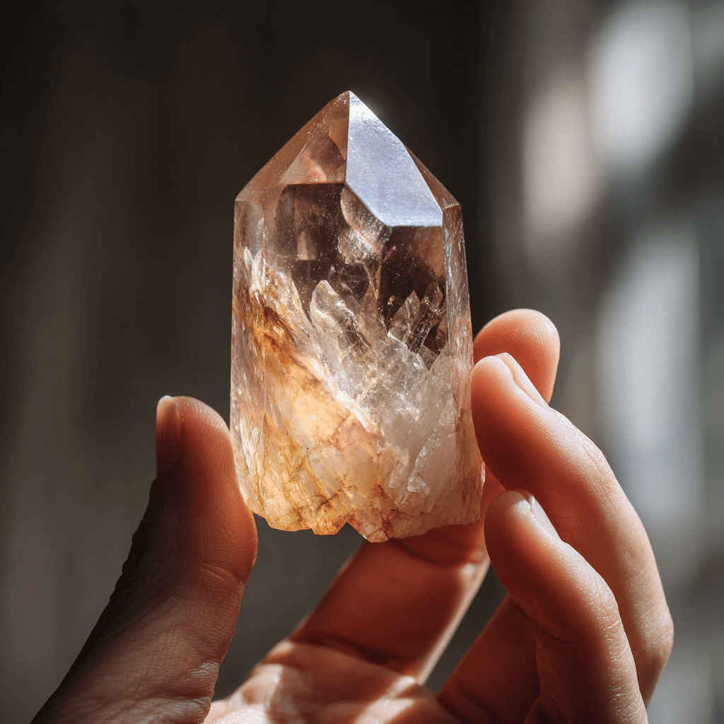 Mindful Touch Exercise: Touch Of Happiness 3 a person holding a crystal for a mindful touch exercise