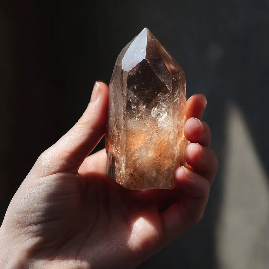 Mindful Touch Exercise: Touch Of Happiness 2 a hand holding a crystal for a mindful touch exercise