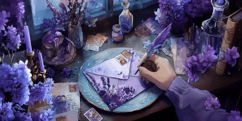 a hand writing on a plate with envelopes and flowers, doing gratitude practices