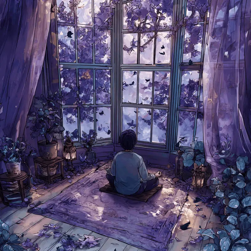 5 Simple Gratitude Practices That Transform Your Daily Vibration 3 a person doing gratitude practices by sitting on the floor looking out a window