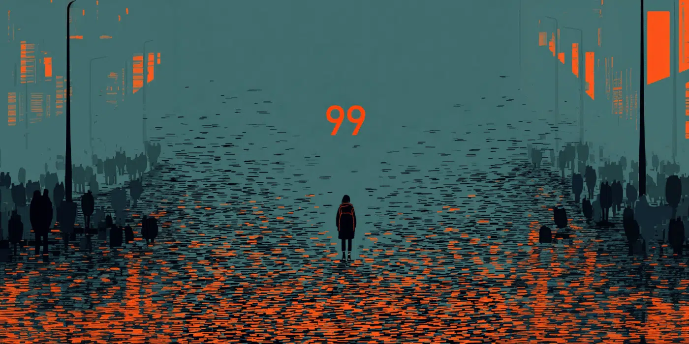 Master Number 99: Spiritual Meanings 1 a person standing in a field of orange and black objects looking at the master number 99