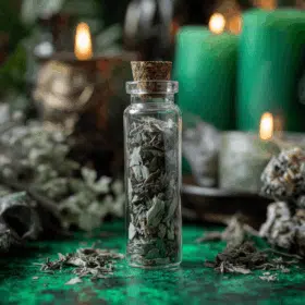 a spell jar filled with only herbs, no crystals