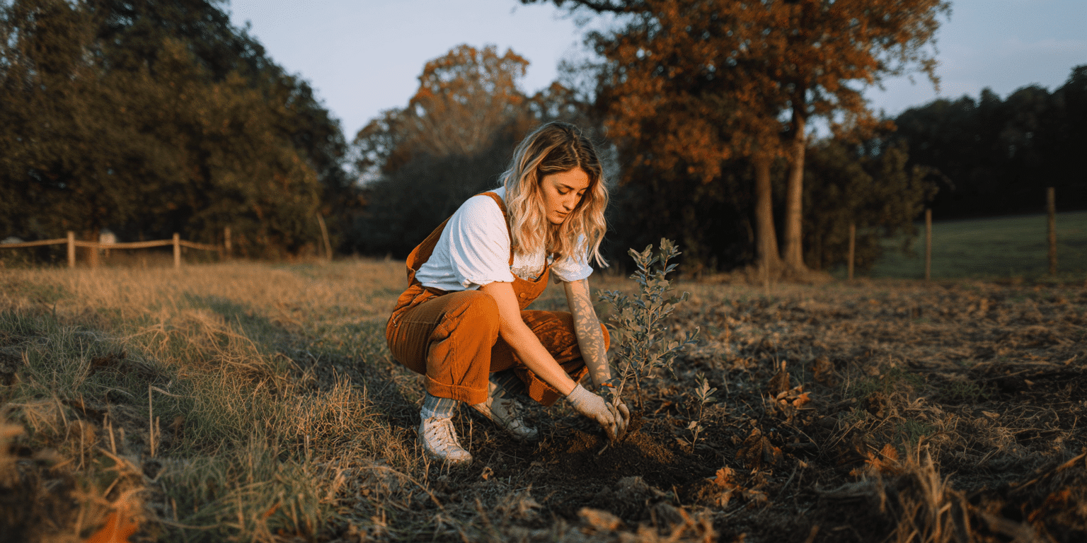 a woman planting a plant