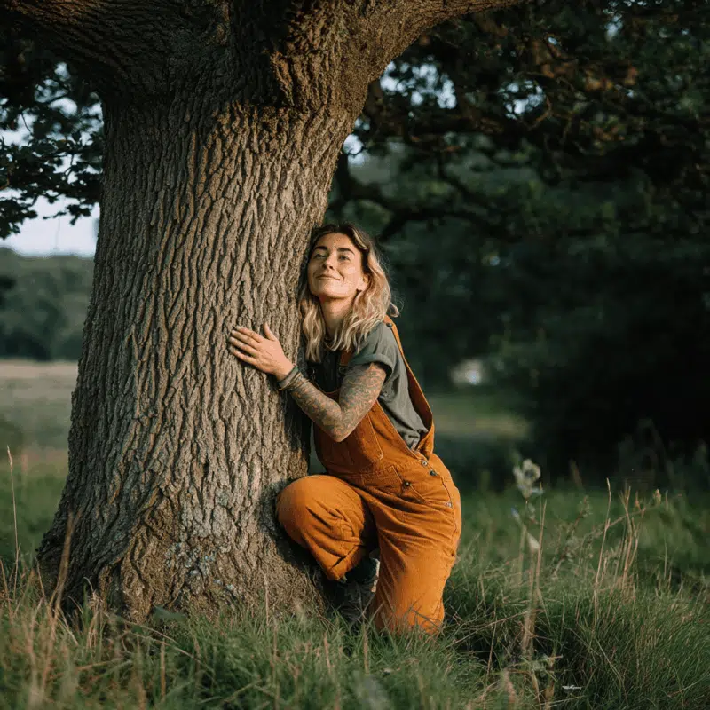 6 Spiritual & Eco-Friendly Ways Pagans and Wiccans Can Celebrate Earth Day 4 a woman hugging a tree