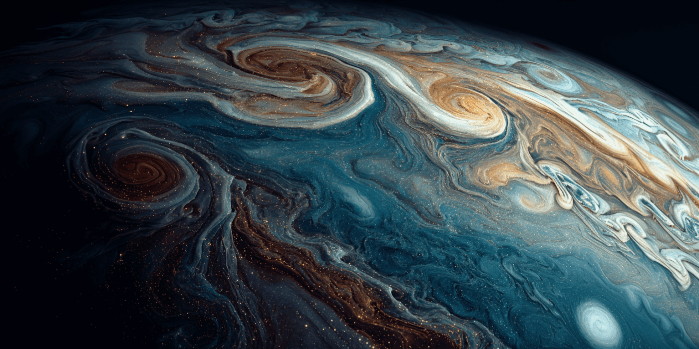 a blue and gold swirls of Jupiter