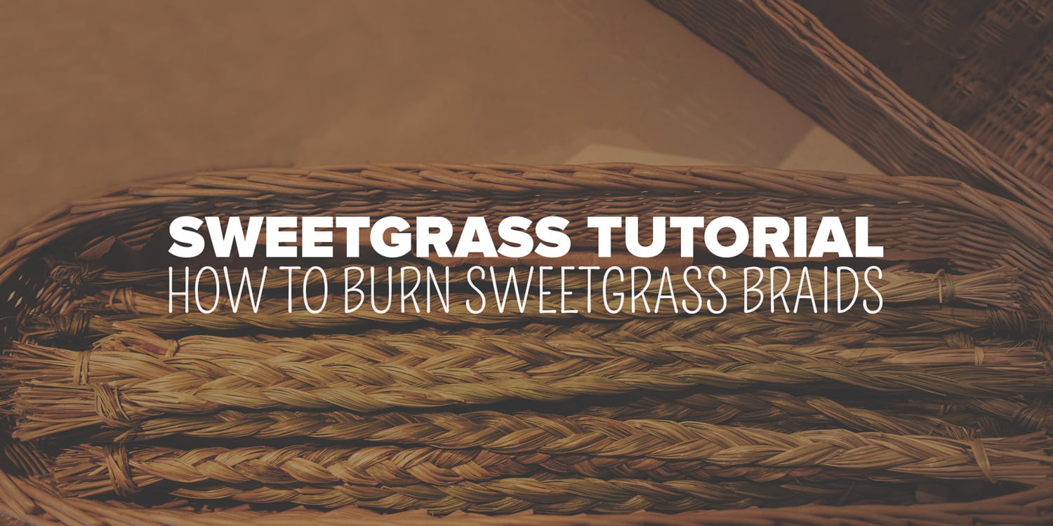 Braided sweetgrass basket with informative overlay text: 'sweetgrass tutorial - how to burn sweetgrass braids for spiritual rituals'.