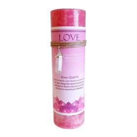 Love Pillar Candle & Rose Quartz Necklace