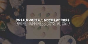 Divine Happiness Rose Quartz Crystal Grid 10 A serene and spiritual crystal grid featuring rose quartz and chrysoprase for cultivating divine happiness, surrounded by an array of calming gemstones. This new age product is designed to enhance metaphysical practices.
