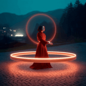 Wiccan Circles for Beginners 🌙 Simple Guide to Casting (and When to Skip It) 70 Woman in red dress with glowing rings