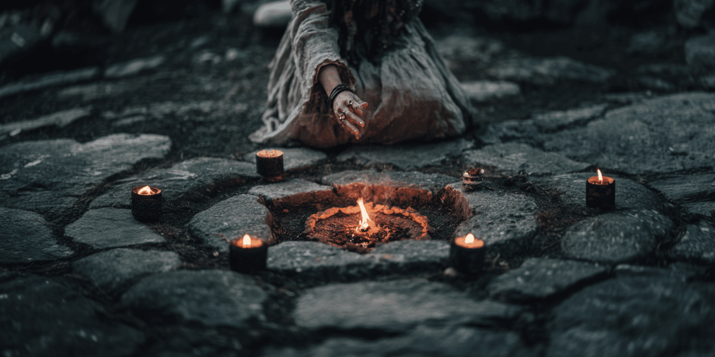Person performing ritual with candles.