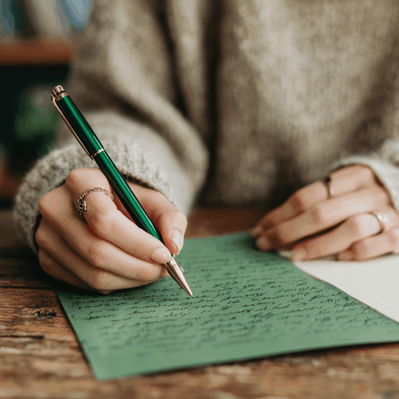 Free Job Spell | Manifest Your Perfect Job & Coworkers 2 a person writing on a piece of green paper for their free job spell