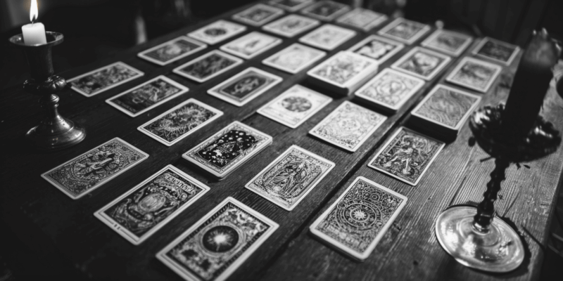 How to Cleanse Tarot Cards with the Re-Ordering Method (Step-by-Step Guide) 19 Tarot cards arranged on a table.
