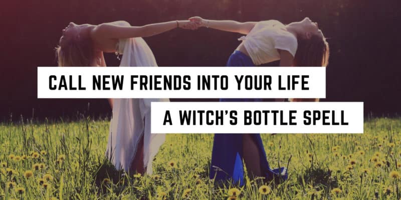The Witch’s Friendship Bottle Spell 1 Two friends joyfully holding hands in a field of sunflowers, celebrating their spiritual connection with nature.