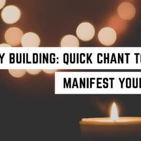 Energy Building: Quick Chant to Manifest your Need 63 A solitary candle flame flickers before a bokeh of warm lights, paired with an inspirational message about harnessing energy through a spiritual chant to fulfill one's desires.