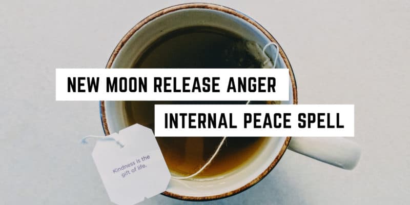 New Moon Internal Peace Spell 2 A cup of tea with an inspirational tag line, embodying tranquility and emotional release, on a minimalist background, evokes a spiritual aura.