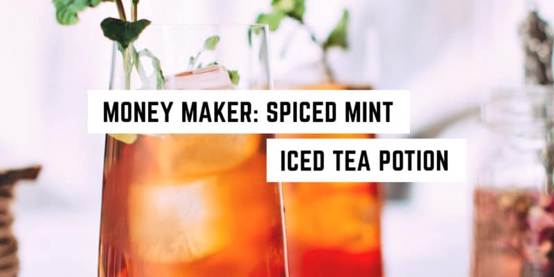 Money Maker: Spiced Mint Iced Tea Potion Recipe 15 Two glasses of iced tea garnished with mint, evoking a refreshing and inviting summer beverage concept, now infused with a witchy charm for a mystical drinking experience.