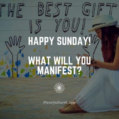 Magical Witch Quotes for Empowerment, Wisdom & Inspiration 27 A thoughtful woman in a white dress and hat sits by a wall with painted handprints, contemplating her goals and the possibilities that Sunday brings, feeling inspired by the affirming message beside her from a nearby