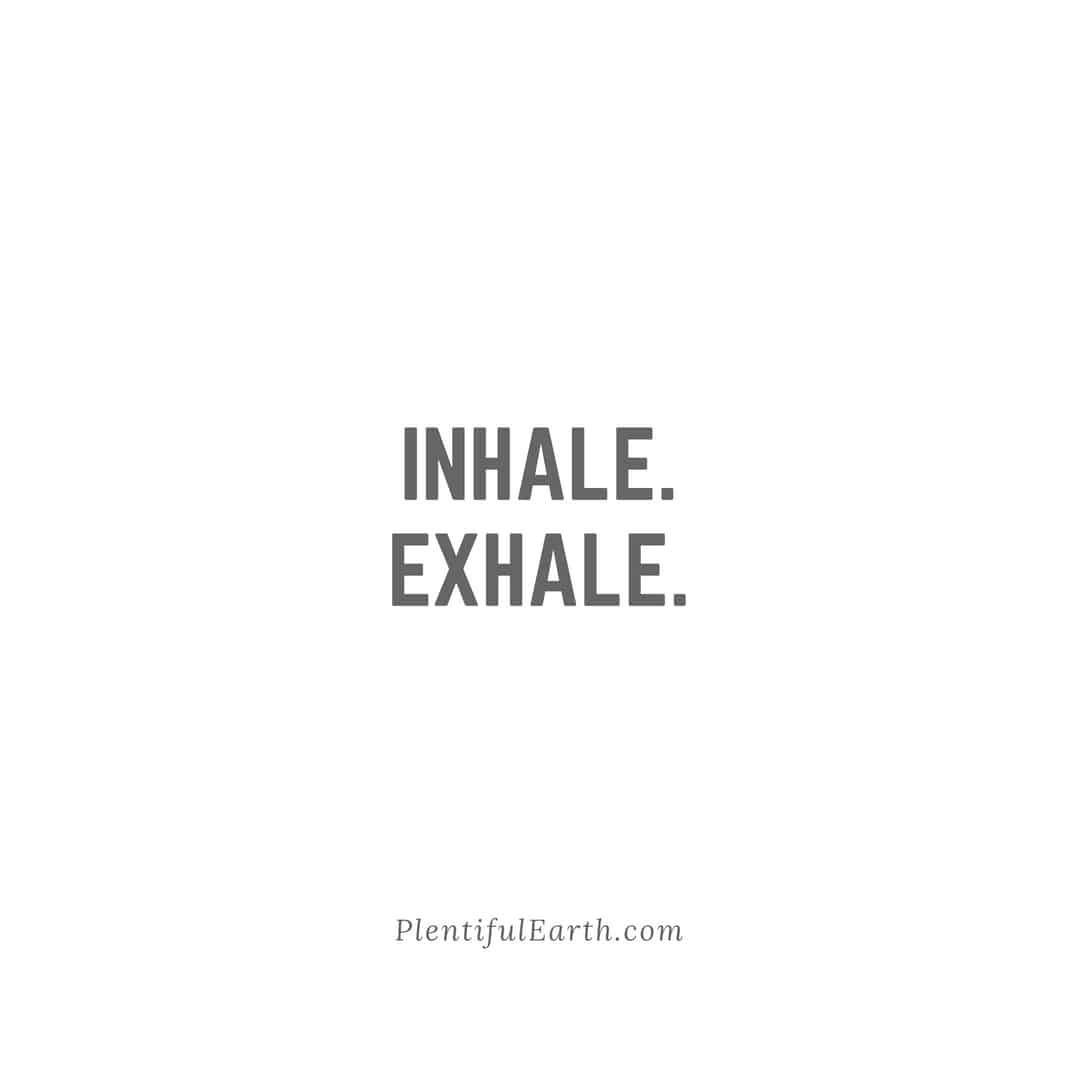 A simple, minimalist image with the words "inhale. exhale." centered on a plain white background, conveying a message of mindfulness and the importance of deep breathing for relaxation. This piece serves as