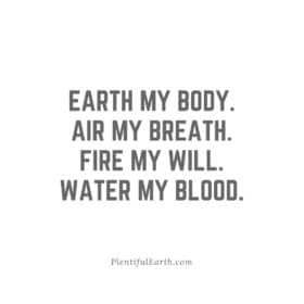 Earth my body. Air my breath. Fire my will. Water my blood. Wiccan Quote Chant