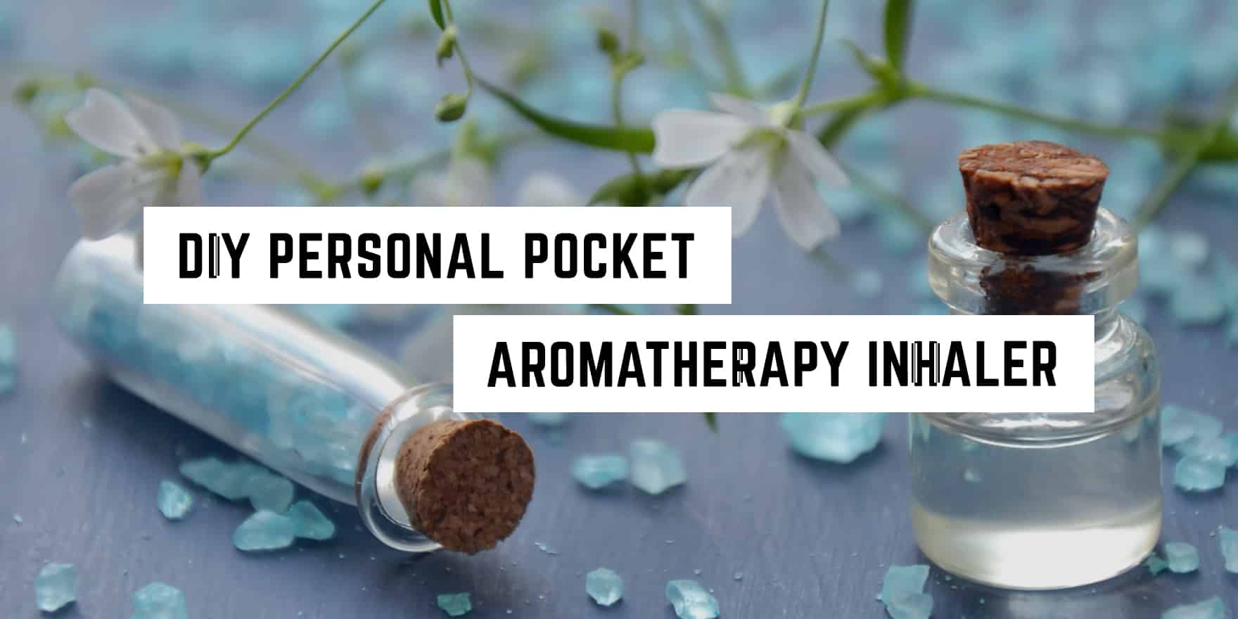 Create your own calm with this new age product: DIY personal pocket aromatherapy inhaler amidst tranquil blue petals.