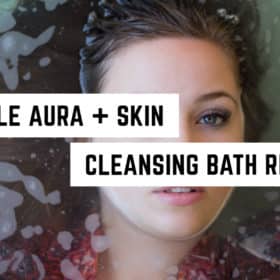 Simple Aura and Skin Cleansing Bath Ritual 53 A serene woman soaking in a bath, promoting a peaceful aura and metaphysical skin cleansing ritual.