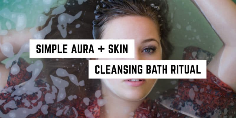 Simple Aura and Skin Cleansing Bath Ritual 8 A serene woman soaking in a bath, promoting a peaceful aura and metaphysical skin cleansing ritual.
