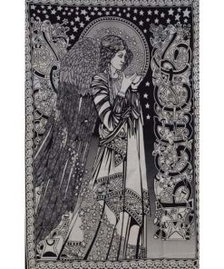 black and white cotton angel tapestry with stars and celtic knots