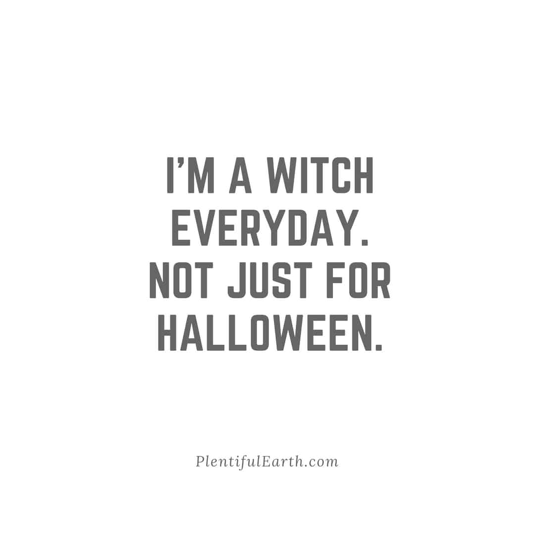 I'm a witch everyday, not just for Halloween." - a declaration that underscores a year-round identity rather than just a seasonal costume, likely embraced by someone who identifies with witchy or spiritual practices.