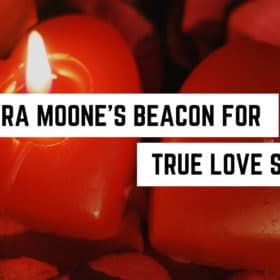 Aurora Moone’s Beacon for True Love Spell 48 A single lit candle amidst a sea of rose petals in a metaphysical shop - a symbol of romance and enchantment.