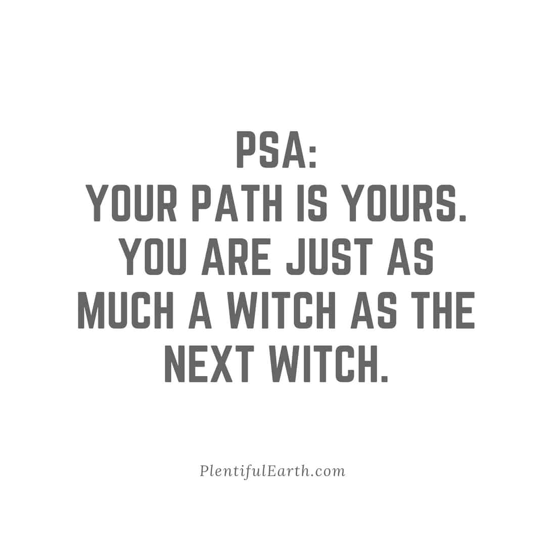 Empowering affirmation for individual spiritual paths emphasizing self-identification as a witch with a focus on the metaphysical.