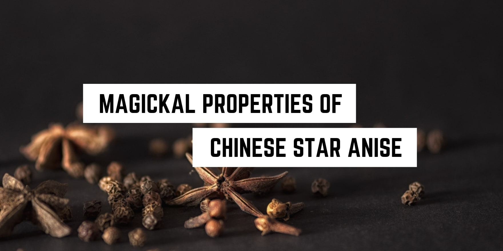 Close-up of Chinese star anise on a dark background with text overlay "Metaphysical properties of Chinese star anise in occult traditions.
