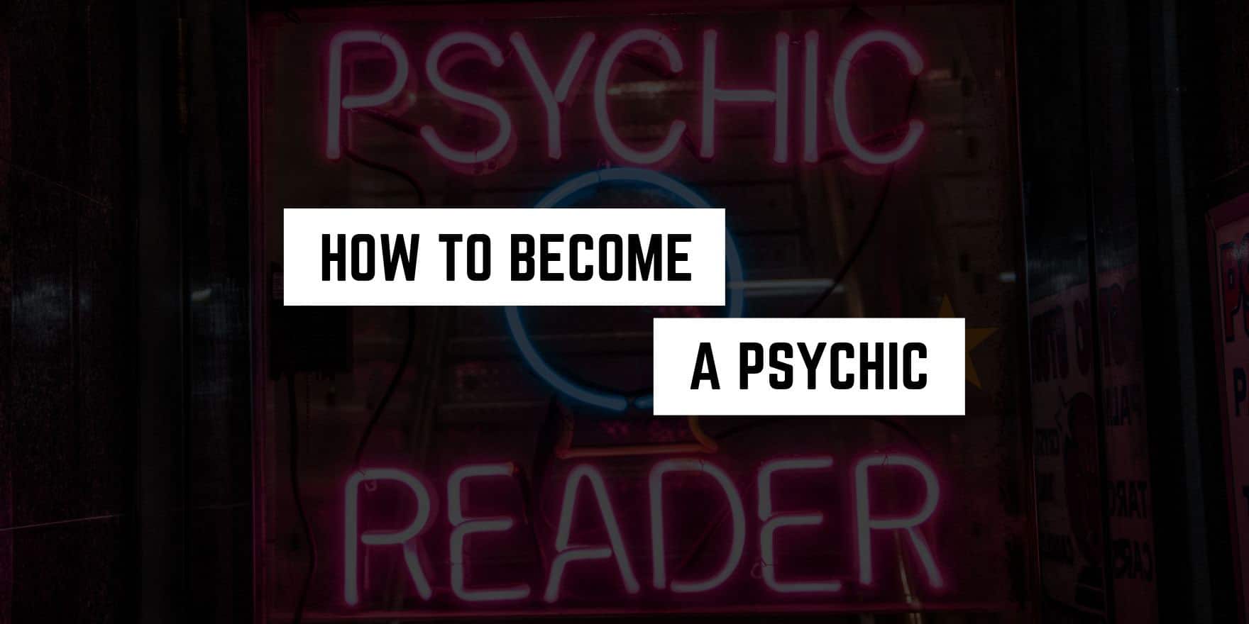 Neon lights illuminate a witchy offer: "how to become a psychic reader" at a psychic's storefront.