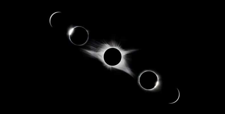 Ultimate Cleansing Solar Eclipse Spell 9 Phases of a solar eclipse against a dark sky, observed as a spiritual phenomenon.