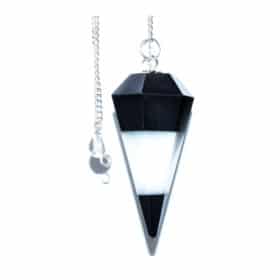 Black Tourmaline & White Agate Striped Pendulum