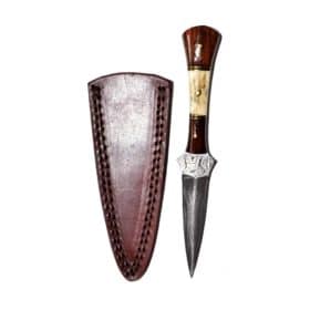 Damascus Steel Athame with Deer Antler and Wood Handle