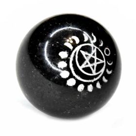 Pentacle Moon Phase Black Tourmaline Crystal Ball