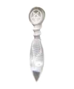 a white crystal dagger with a pentacle etched into the handle