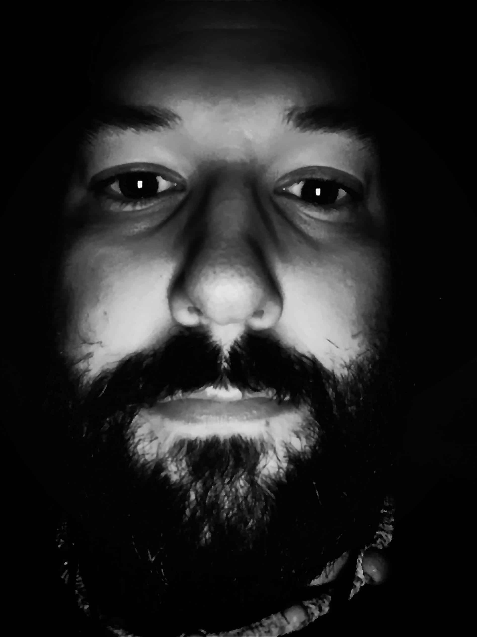 A black and white photo of Obsidian Veilwalker