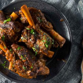 A plate of braised lamb shanks