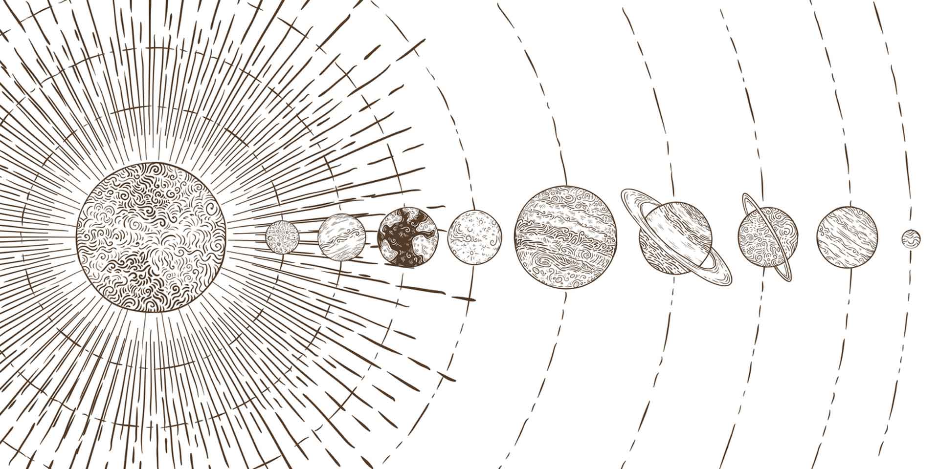 a line drawing of the solar system