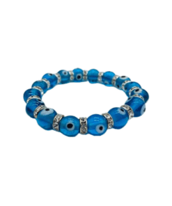 A lighter blue nazar protection against the evil eye glass bead bracelet