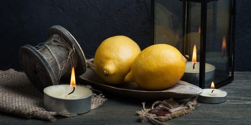 Lemon's Magickal Properties: Spiritual Meaning & Uses In Spells 6 A table with lemons on it and a white candle for a magical spell