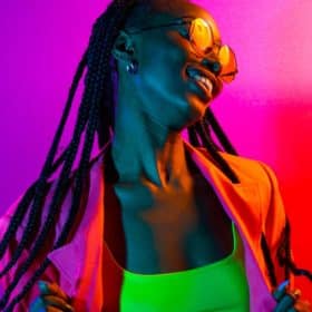 A woman dancing and feeling happy