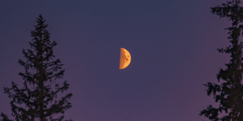 4 Ways To Use First Quarter Moons For Powerful Spiritual Growth 9 A beautiful first quarter moon against a purple twilight sky
