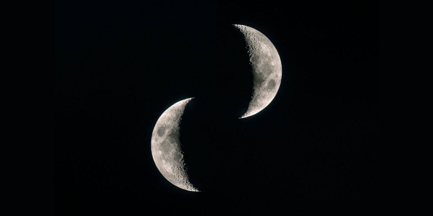 Two crescent moons getting ready to align