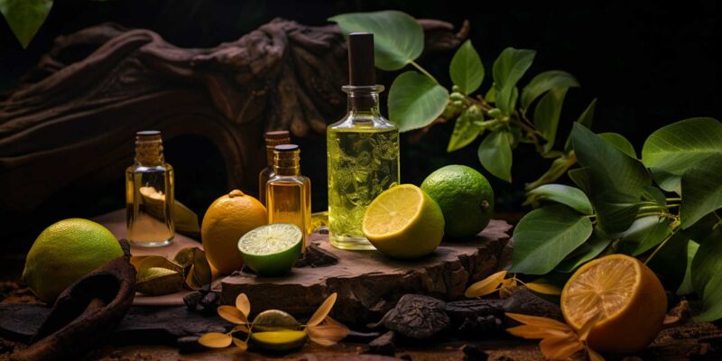 Spiritual Uses For Bergamot | How To Use Bergamot In Spells 2 Bergamot plants on a table surrounded by bergamot oil in glass jars