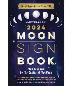 A dark blue book with the moon phases on the cover